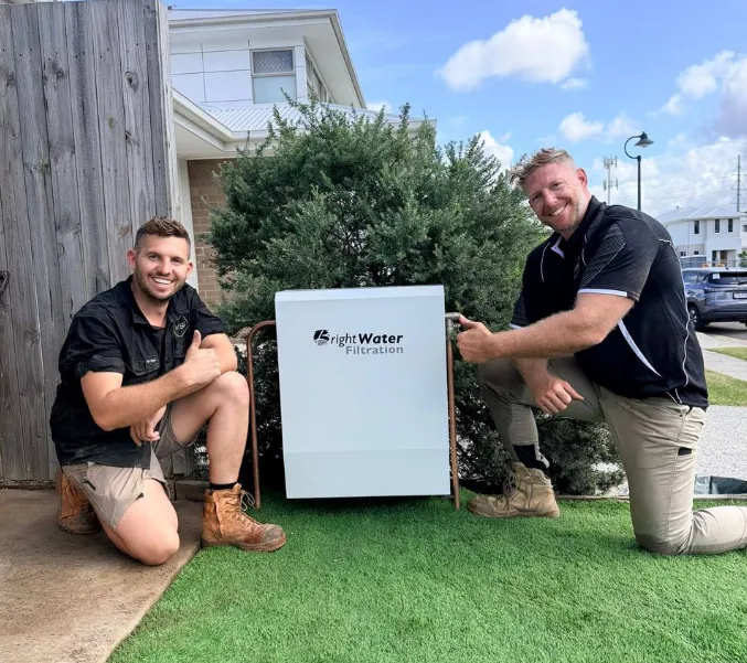 Whole house water filtration system installed outdoors at a Melbourne property